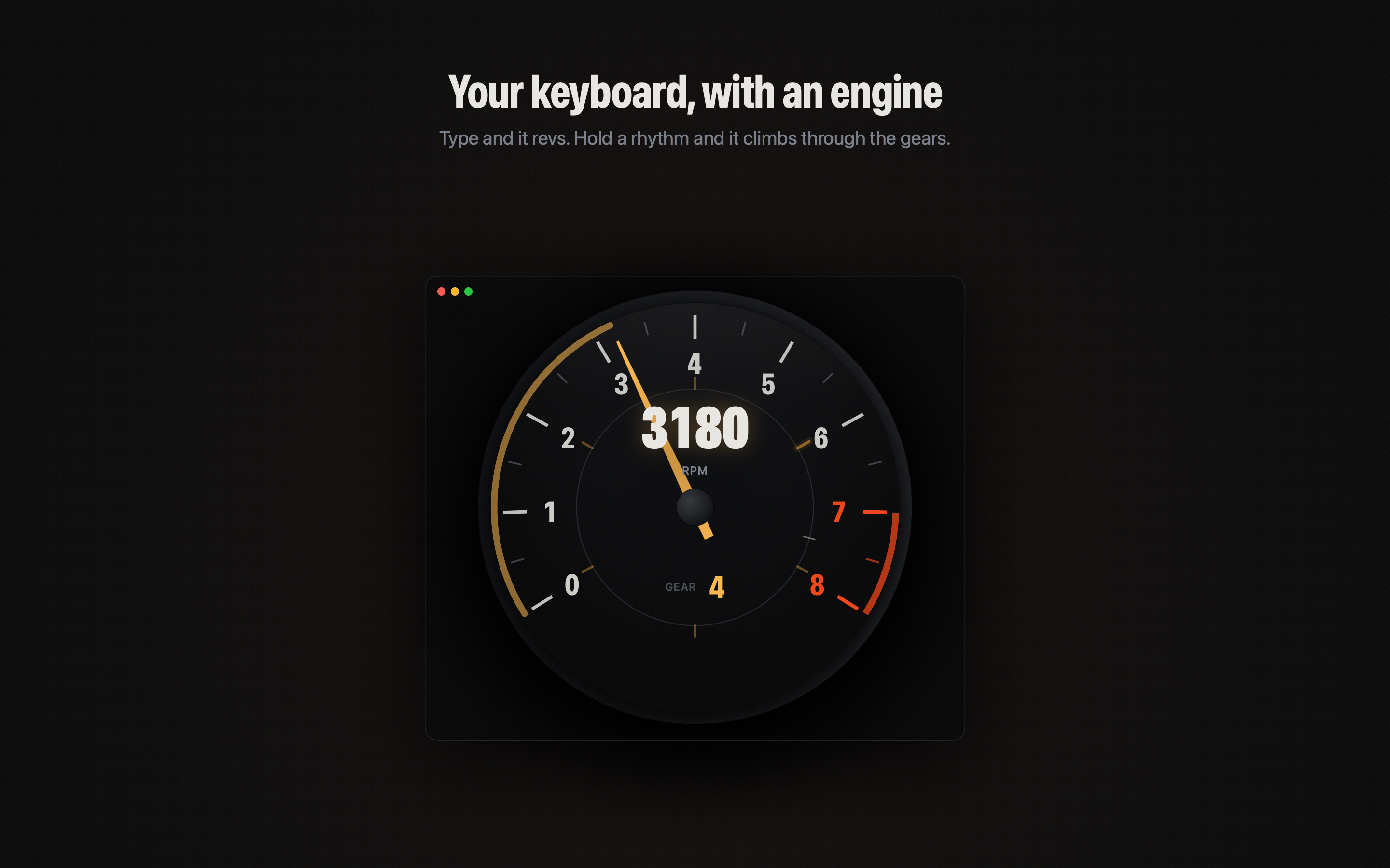 Redline tachometer responding to typing rhythm